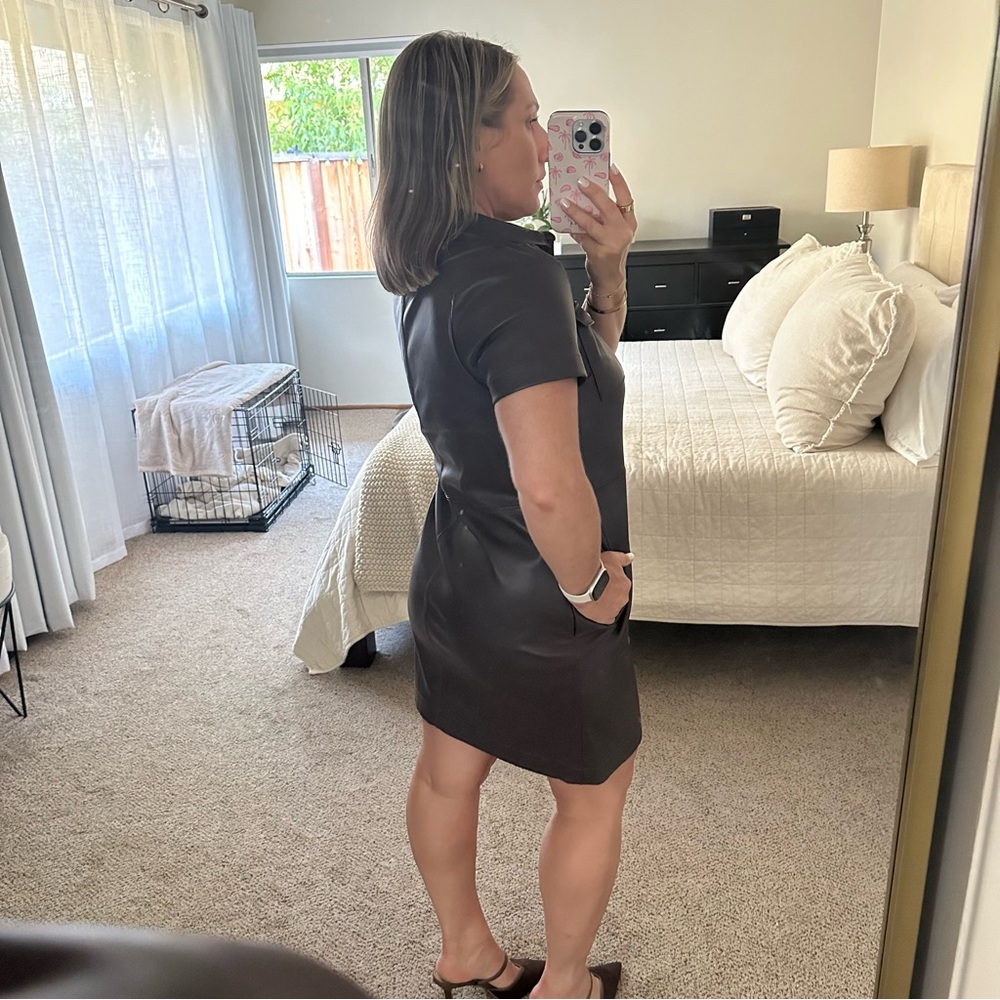 | loft • chocolate faux leather pocket mini dress • size 4 | - Picture 8 of 9